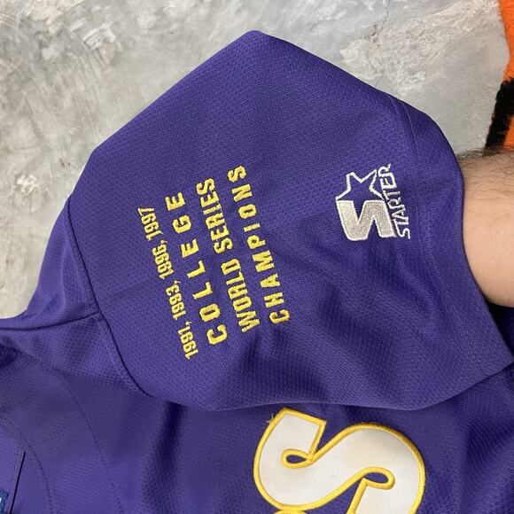 Starter LSU TIGERS Vtg 1990s y2k Championship Sleeve Baseball Jersey 2XL READ DE - Picture 6 of 7